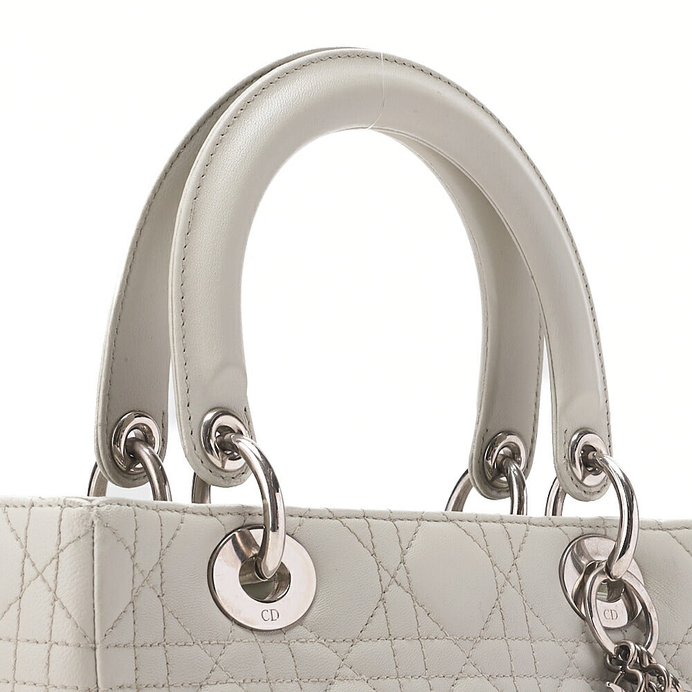 Dior Lady Dior Canage Handbag Lambskin Grey Silver-Tone Hardware, Pre-Owned
