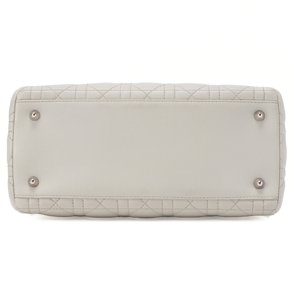 Dior Lady Dior Canage Handbag Lambskin Grey Silver-Tone Hardware, Pre-Owned