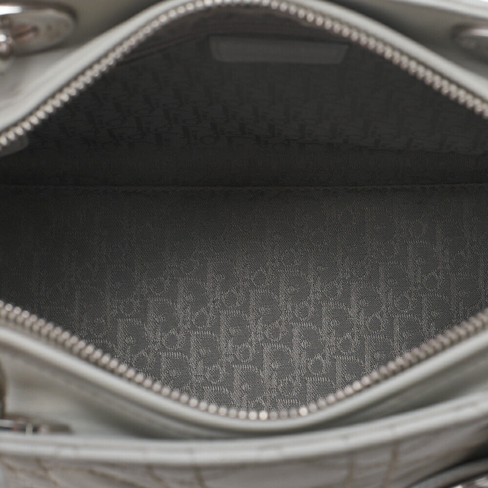 Dior Lady Dior Canage Handbag Lambskin Grey Silver-Tone Hardware, Pre-Owned