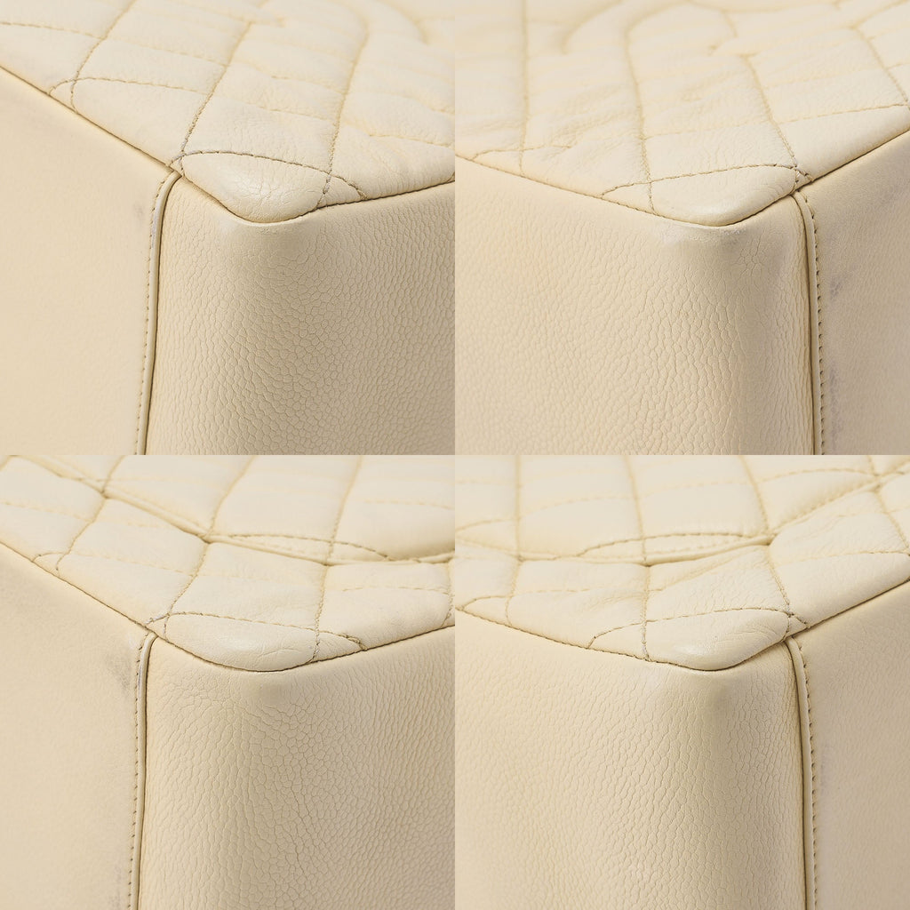 CHANEL Caviar Skin Coco Mark GST Tote Bag Double Chain Tote Beige Silver-Tone Hardware, Pre-Owned