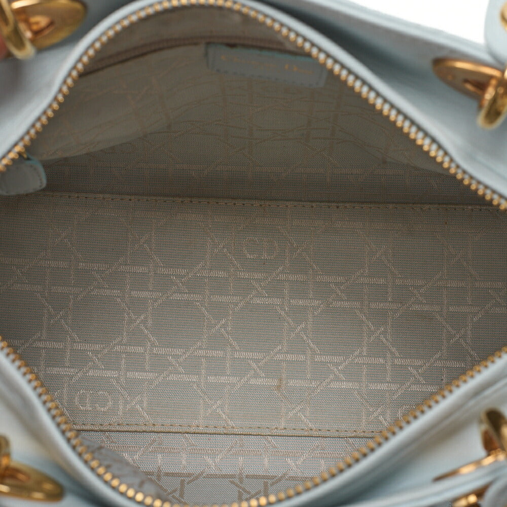 Dior Lady Dior Canage Handbag Lambskin Light Blue Gold-Tone Hardware, Pre-Owned