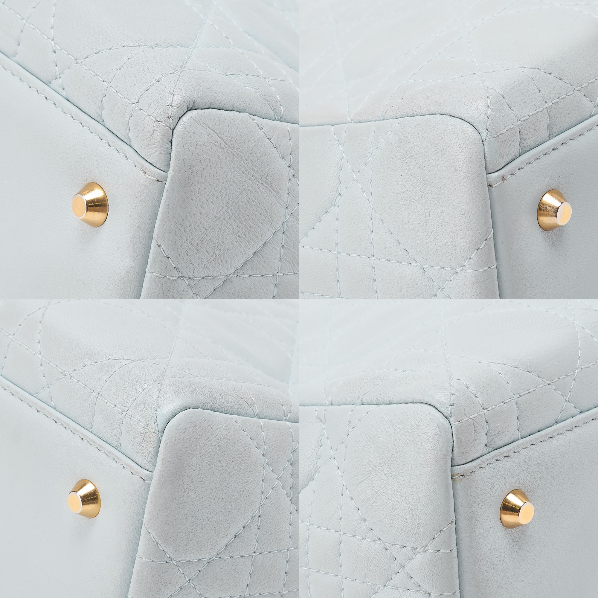 Dior Lady Dior Canage Handbag Lambskin Light Blue Gold-Tone Hardware, Pre-Owned