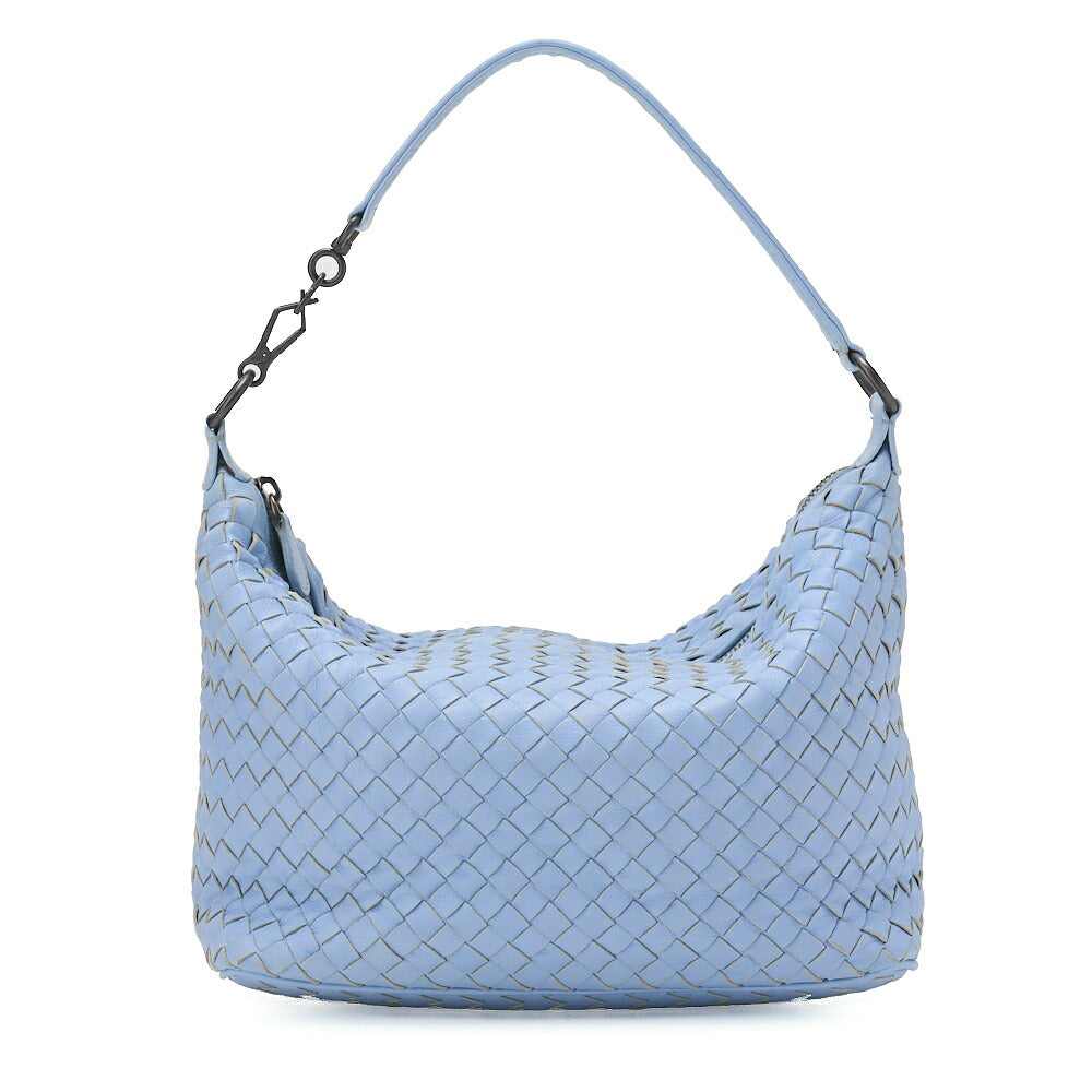BOTTEGA VENETA Intrecciato Lambskin One Shoulder Back Light Blue Black-Tone Hardware, Pre-Owned