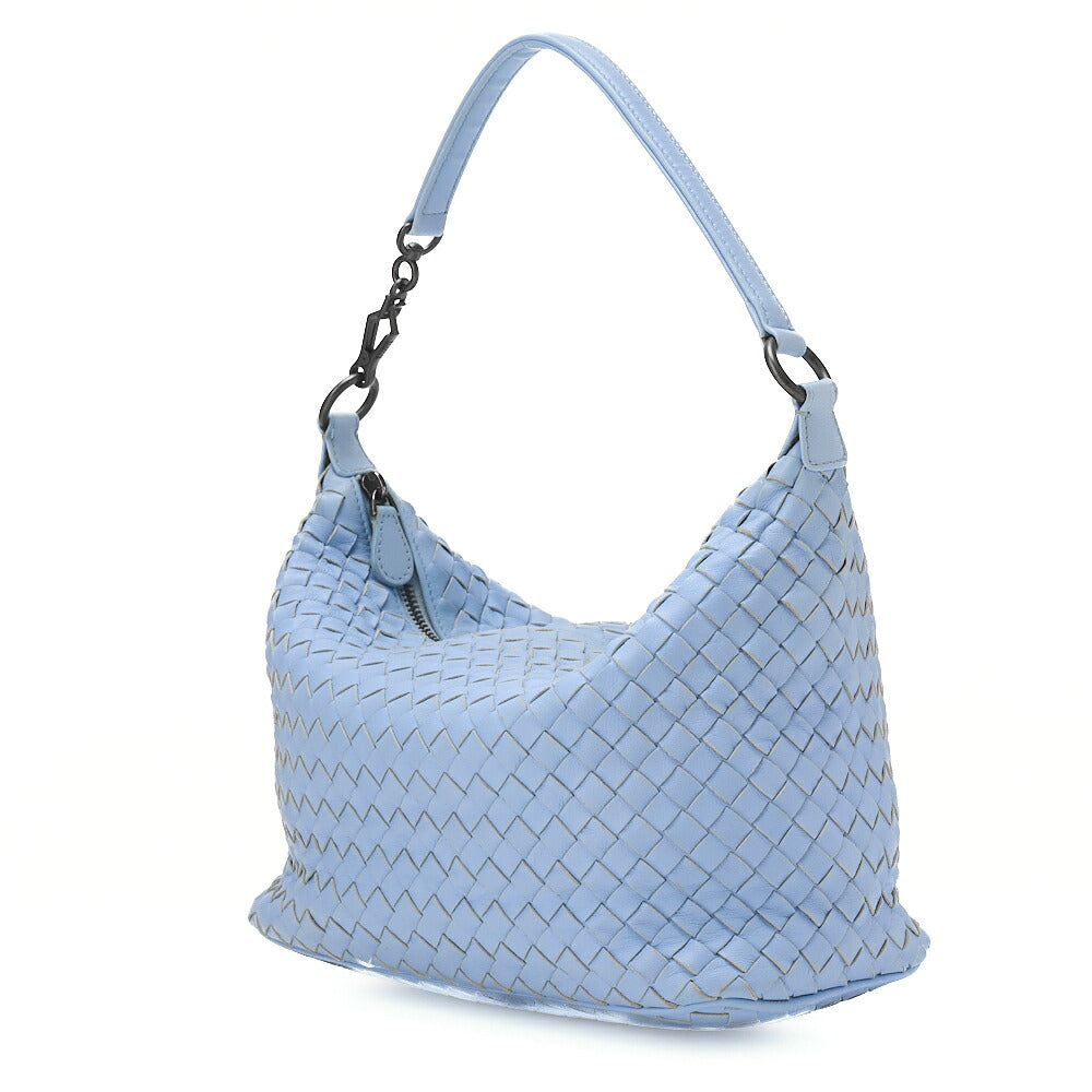 BOTTEGA VENETA Intrecciato Lambskin One Shoulder Back Light Blue Black-Tone Hardware, Pre-Owned