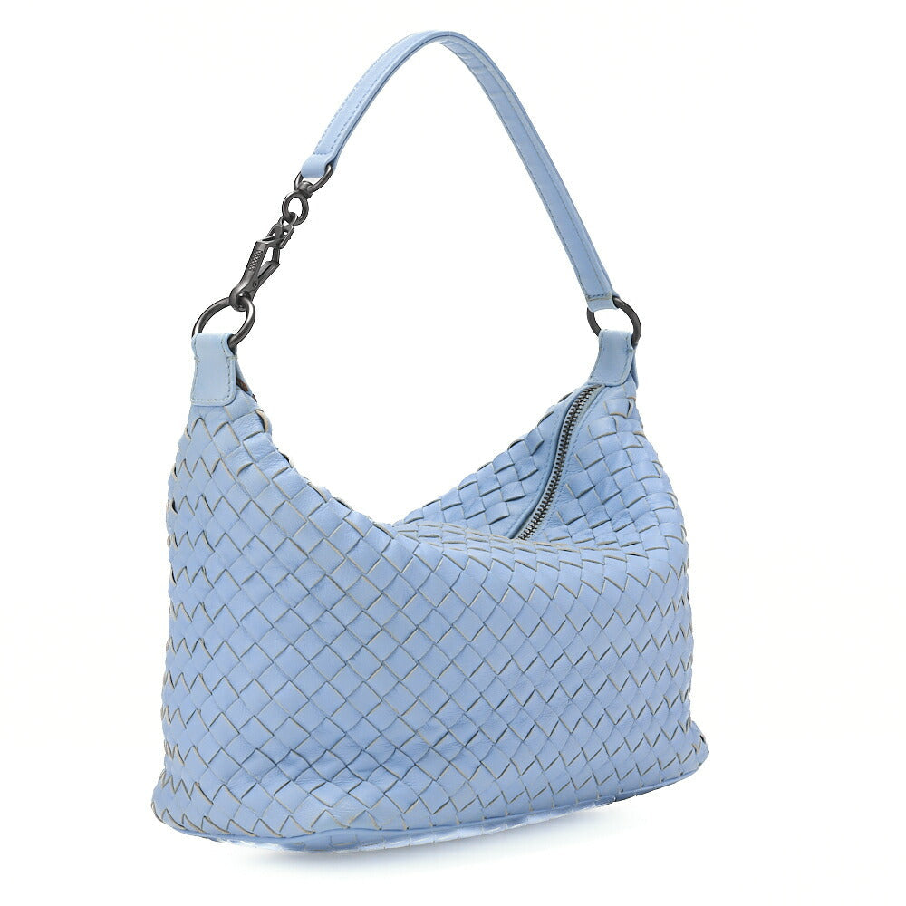BOTTEGA VENETA Intrecciato Lambskin One Shoulder Back Light Blue Black-Tone Hardware, Pre-Owned