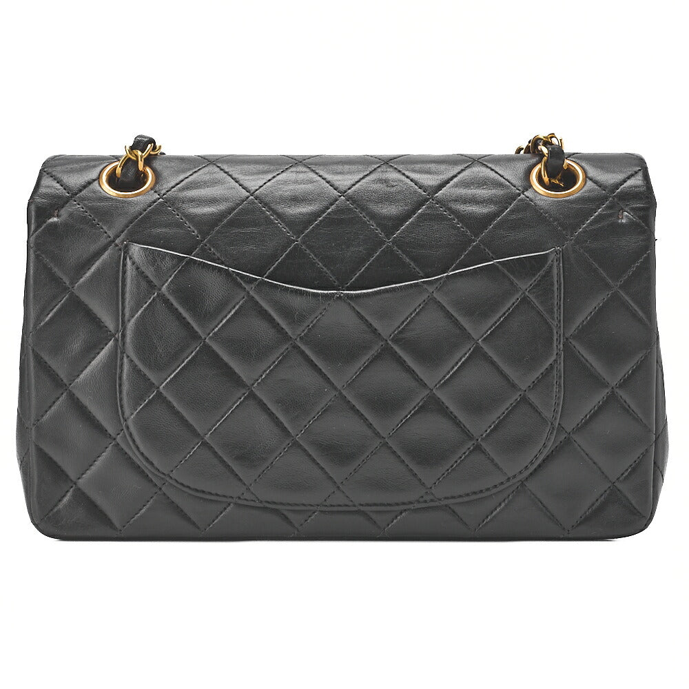CHANEL Lambskin Matelasse W Flap 25 Chain Shoulder Black Gold-Tone Hardware, Pre-Owned
