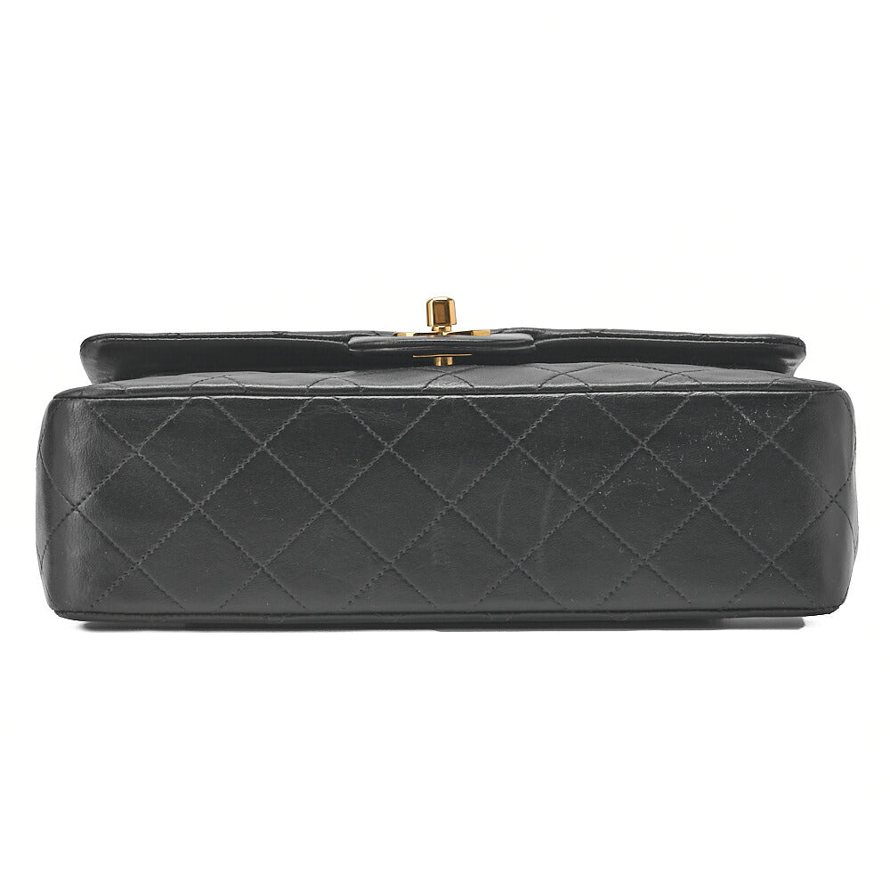 CHANEL Lambskin Matelasse W Flap 25 Chain Shoulder Black Gold-Tone Hardware, Pre-Owned