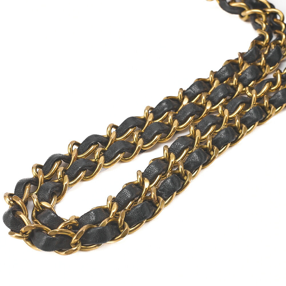 CHANEL Lambskin Matelasse W Flap 25 Chain Shoulder Black Gold-Tone Hardware, Pre-Owned