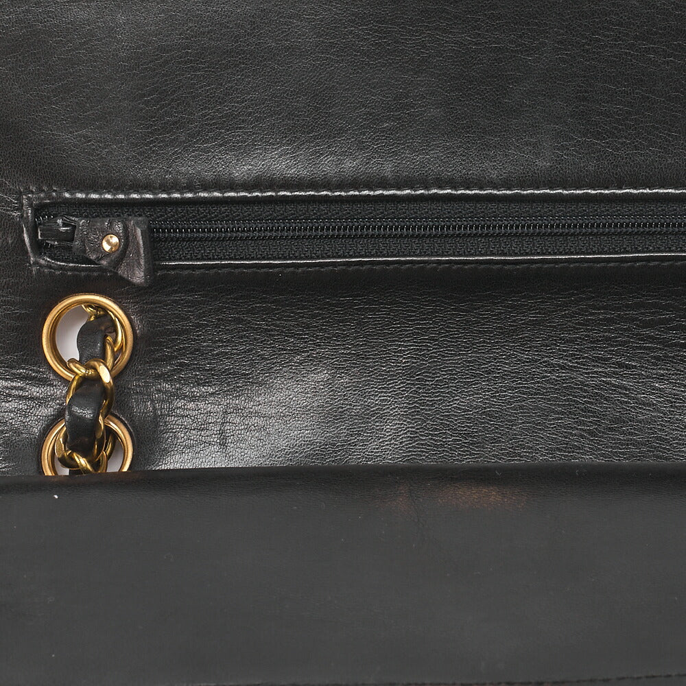 CHANEL Lambskin Matelasse W Flap 25 Chain Shoulder Black Gold-Tone Hardware, Pre-Owned