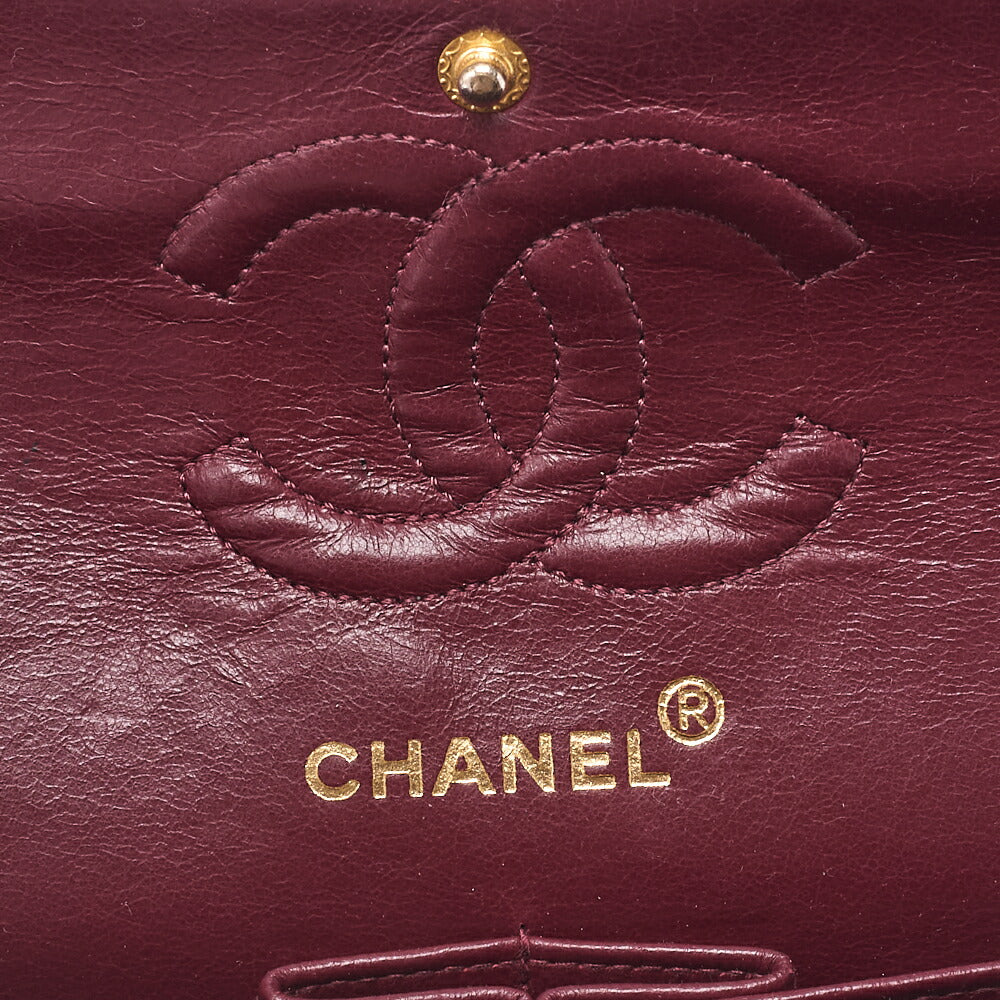 CHANEL Lambskin Matelasse W Flap 25 Chain Shoulder Black Gold-Tone Hardware, Pre-Owned