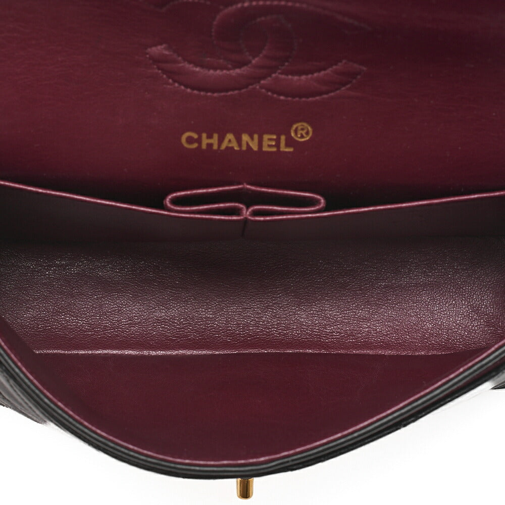 CHANEL Lambskin Matelasse W Flap 25 Chain Shoulder Black Gold-Tone Hardware, Pre-Owned