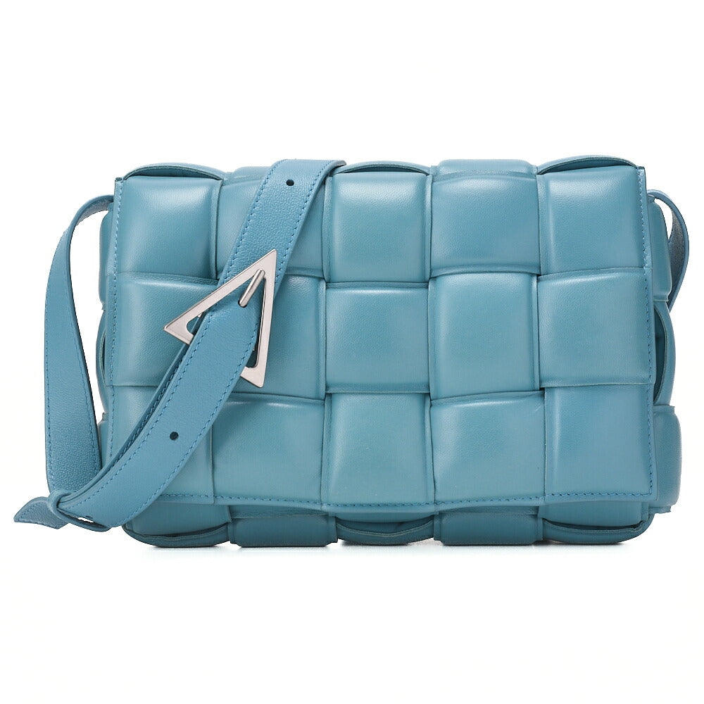 BOTTEGA VENETA Intrecciato Lambskin Padette Cassette Shoulder Back Light Blue Silver-Tone Hardware, Pre-Owned