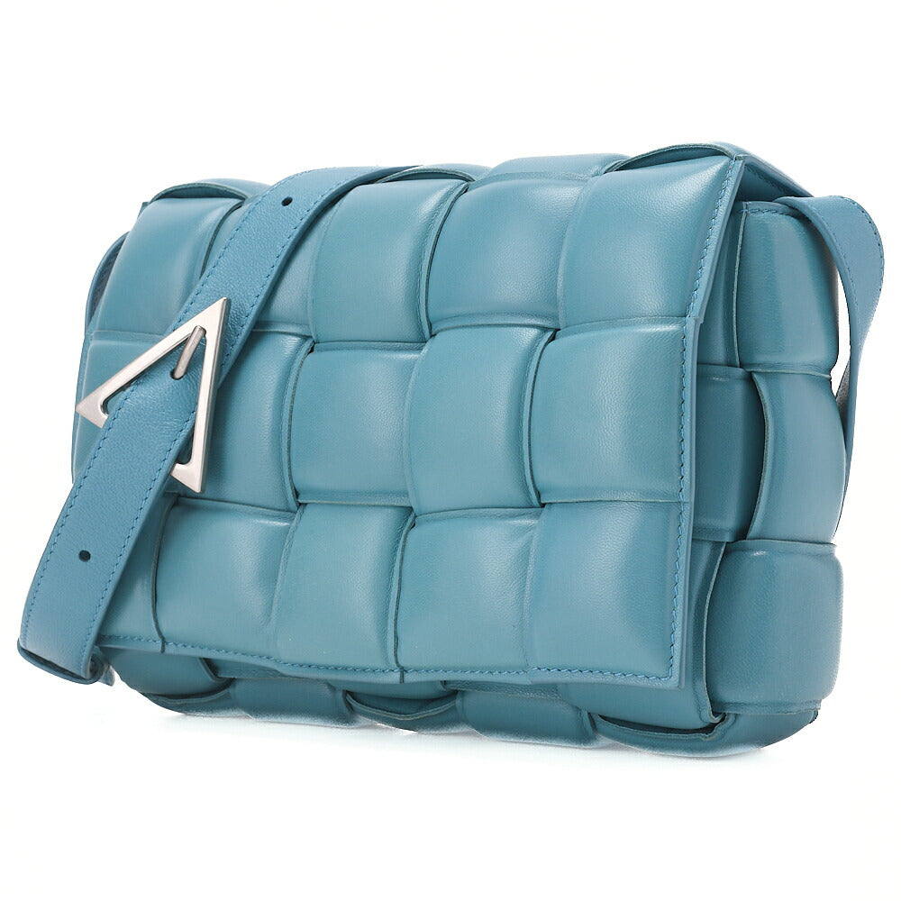 BOTTEGA VENETA Intrecciato Lambskin Padette Cassette Shoulder Back Light Blue Silver-Tone Hardware, Pre-Owned