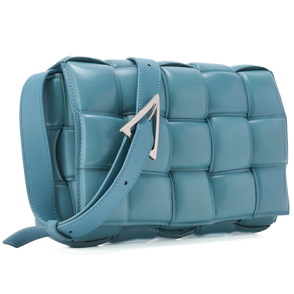BOTTEGA VENETA Intrecciato Lambskin Padette Cassette Shoulder Back Light Blue Silver-Tone Hardware, Pre-Owned