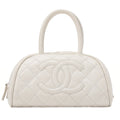 CHANEL Caviar Skin Matelasse Cocomark Handbag Boston Bag White Silver-Tone Hardware, Pre-Owned