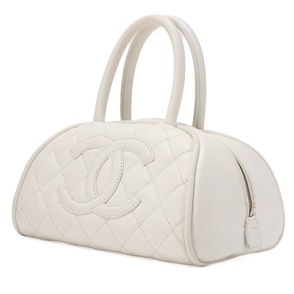 CHANEL Caviar Skin Matelasse Cocomark Handbag Boston Bag White Silver-Tone Hardware, Pre-Owned