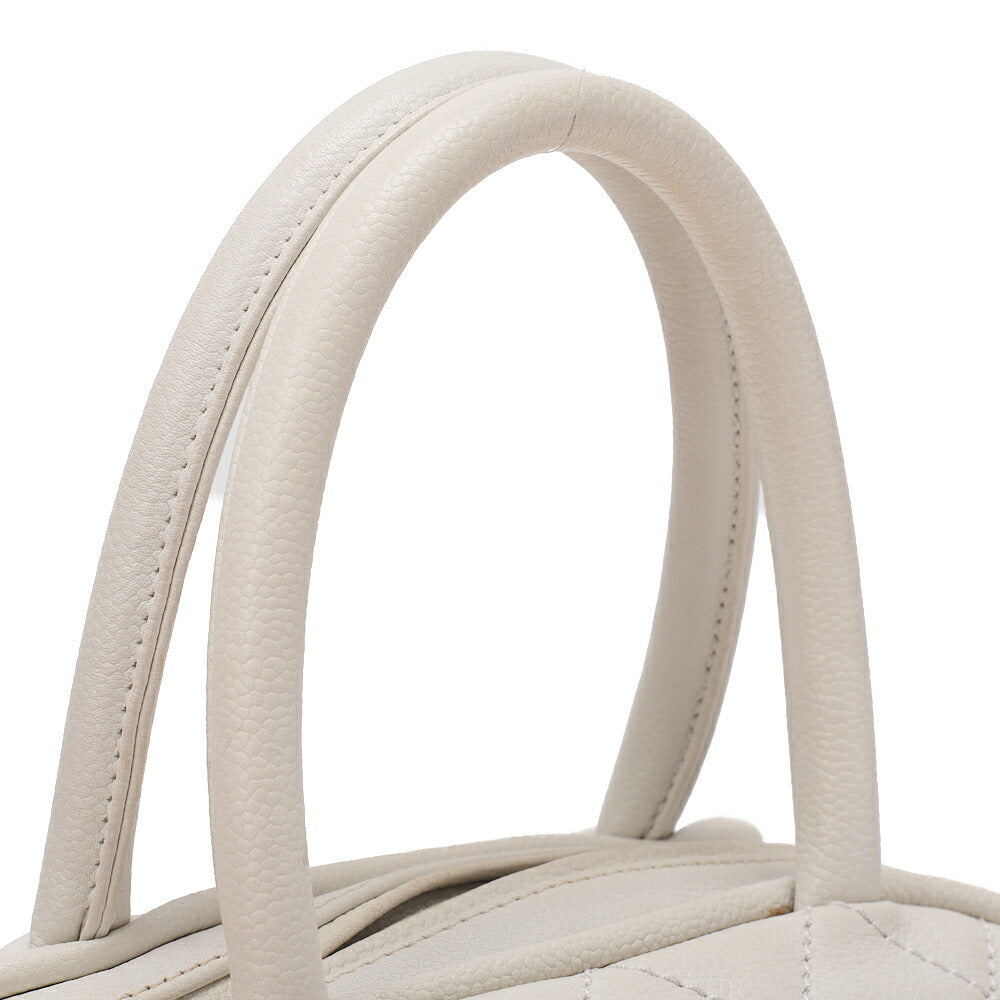 CHANEL Caviar Skin Matelasse Cocomark Handbag Boston Bag White Silver-Tone Hardware, Pre-Owned