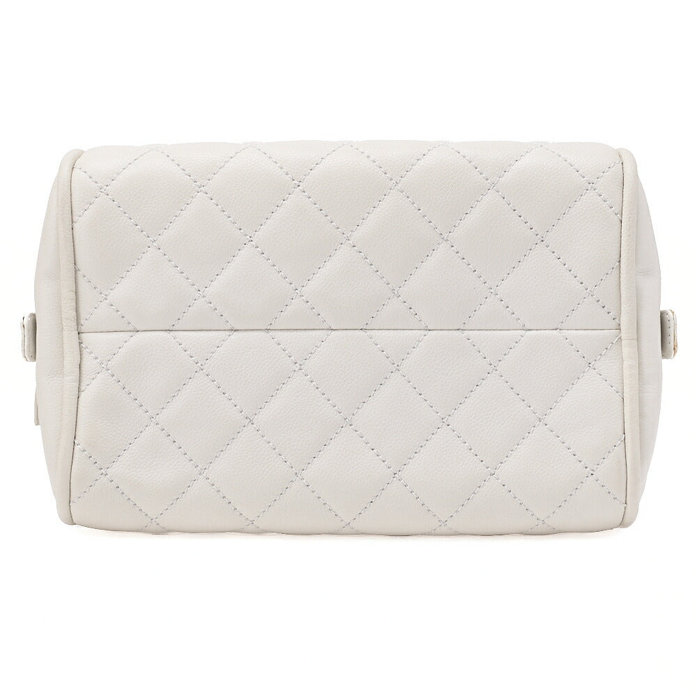 CHANEL Caviar Skin Matelasse Cocomark Handbag Boston Bag White Silver-Tone Hardware, Pre-Owned