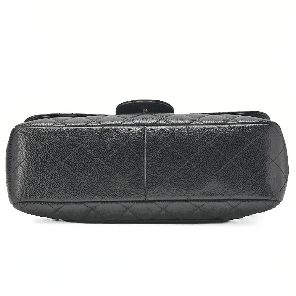 CHANEL Caviar Skin Deca Matelasse 30cm Double Flap Chain Shoulder Bag Black Silver-Tone Hardware, Pre-Owned