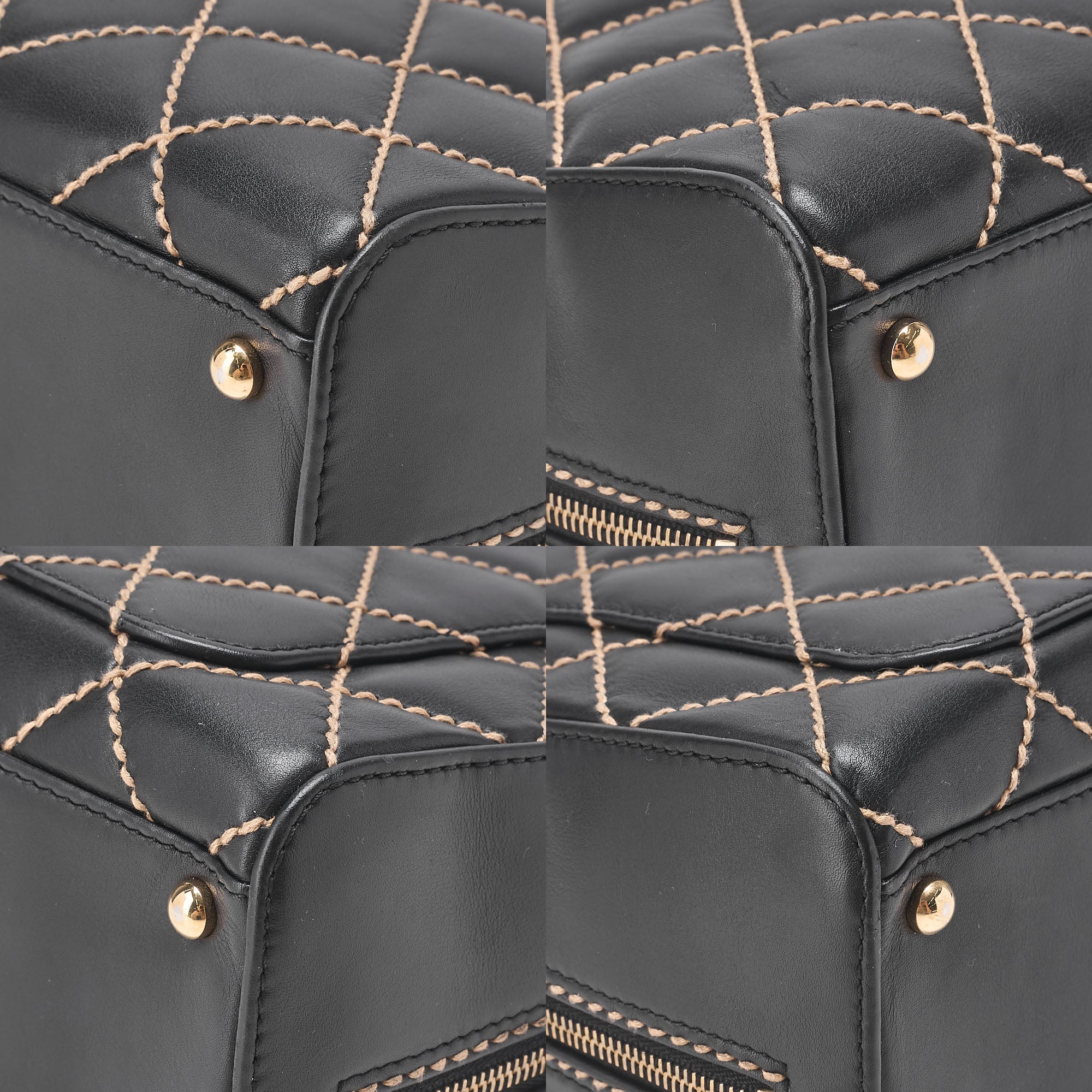 CHANEL Coco Mark Wild Stitch Handbag Calfskin Black Gold-Tone Hardware, Pre-Owned