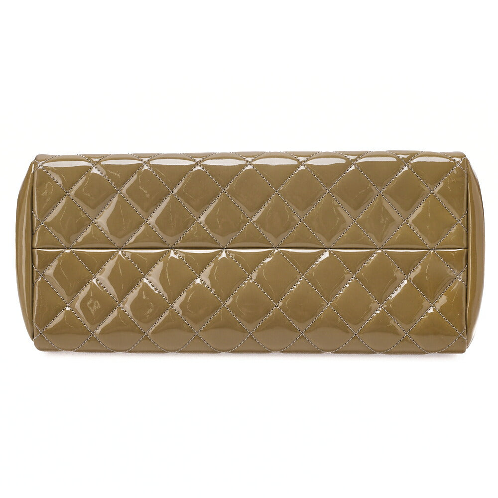 CHANEL Enamel Matelasse Boring Chain Shoulder Khaki Silver-Tone Hardware, Pre-Owned