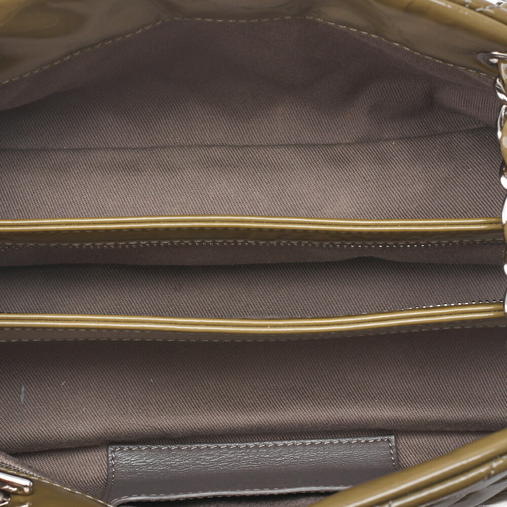CHANEL Enamel Matelasse Boring Chain Shoulder Khaki Silver-Tone Hardware, Pre-Owned