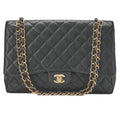 CHANEL Chain Shoulder Bag Deca Matasse Double Flap 32cm Caviar Skin Black Gold-Tone Hardware, Pre-Owned