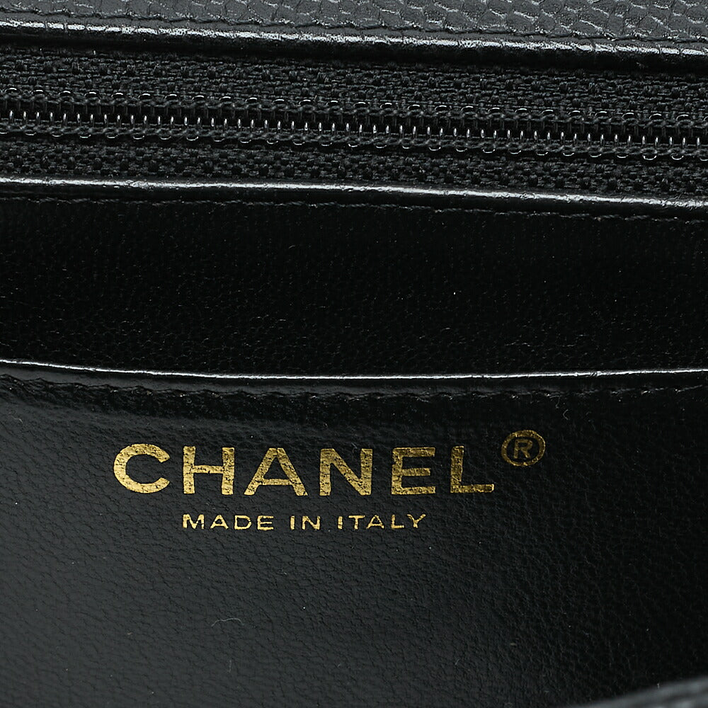 CHANEL Chain Shoulder Bag Deca Matasse Double Flap 32cm Caviar Skin Black Gold-Tone Hardware, Pre-Owned