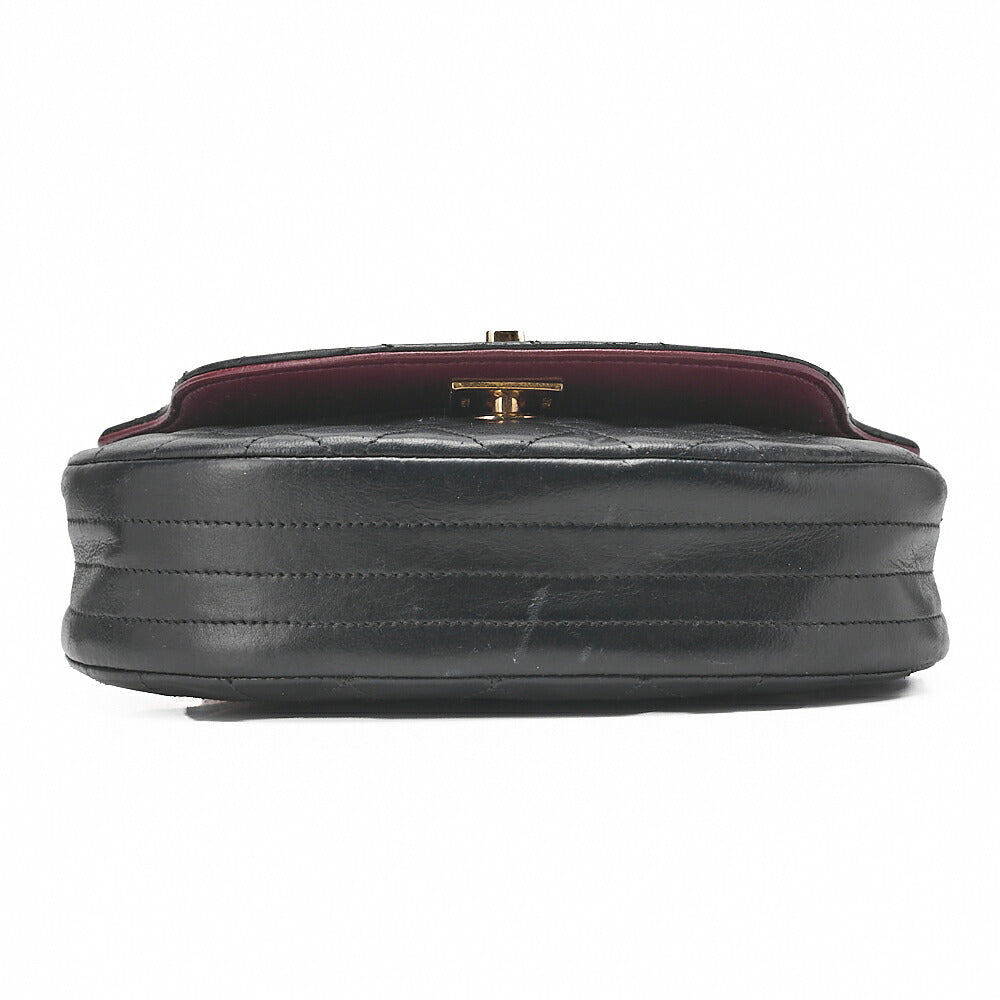 CHANEL Shoulder Bag Mini Matelasse 17cm Lambskin Half Round Flap Black Gold-Tone Hardware, Pre-Owned
