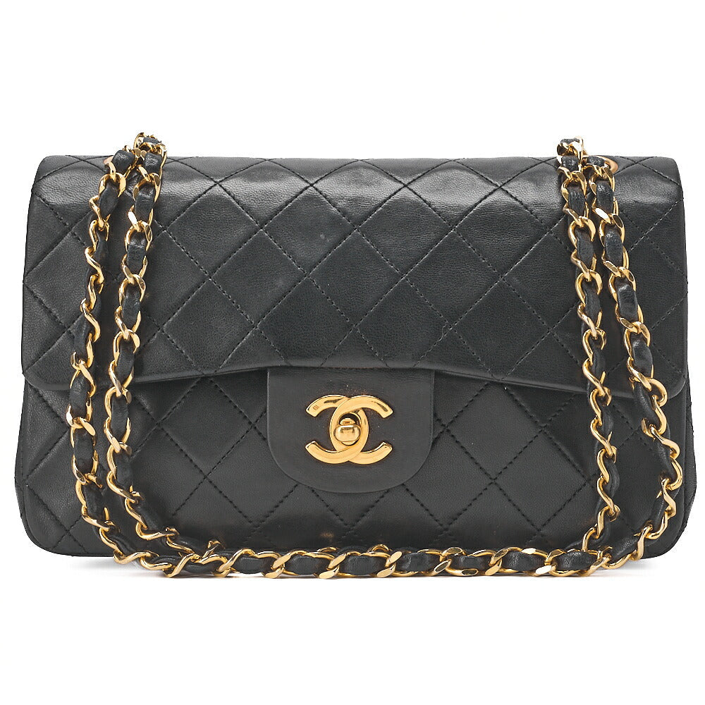 CHANEL Matelasse Double Flap 23cm Chain Shoulder Lambskin Black Gold-Tone Hardware, Pre-Owned