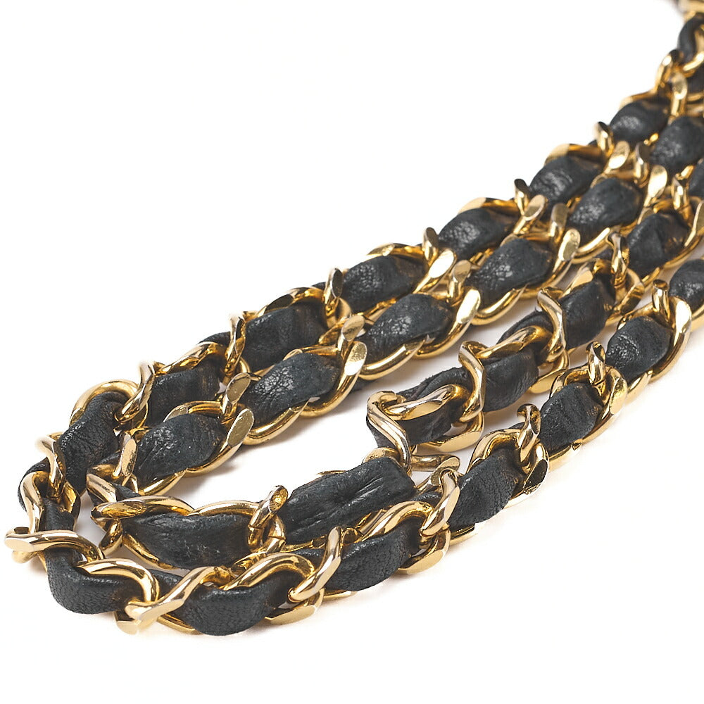 CHANEL Matelasse Double Flap 23cm Chain Shoulder Lambskin Black Gold-Tone Hardware, Pre-Owned