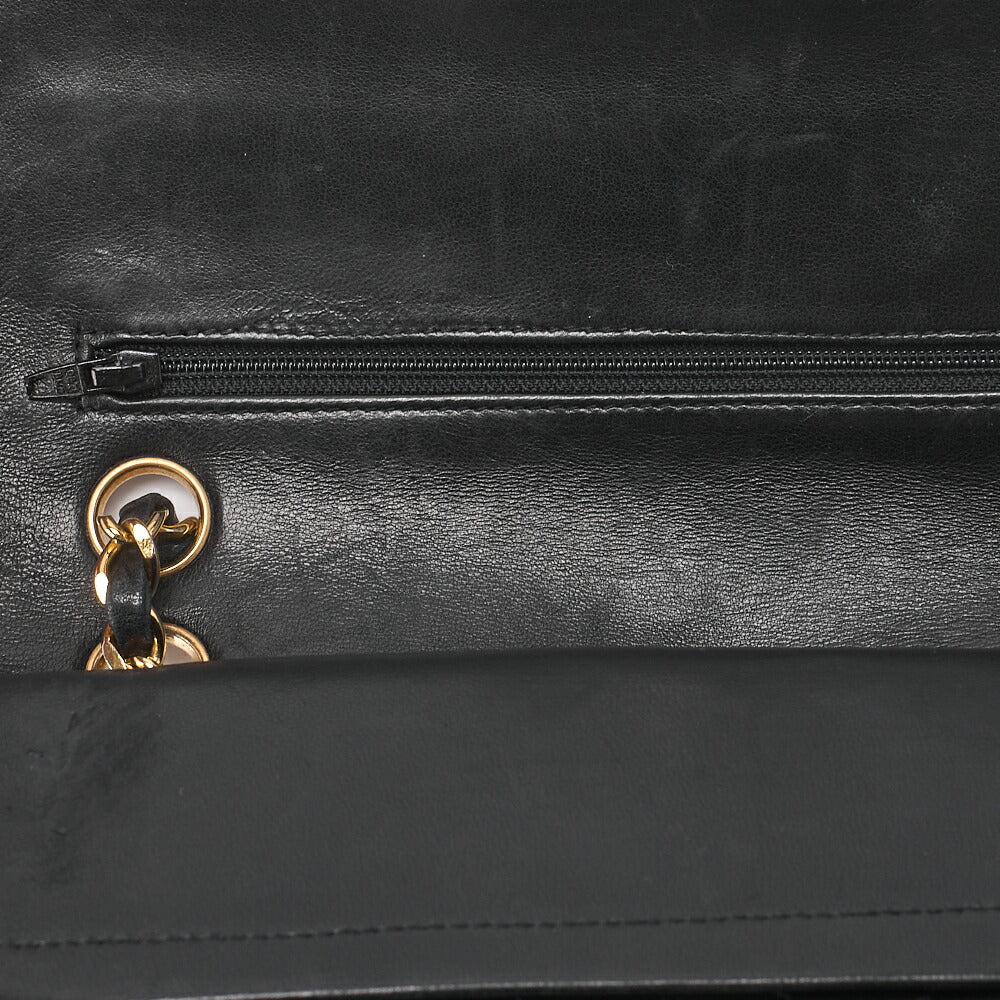 CHANEL Matelasse Double Flap 23cm Chain Shoulder Lambskin Black Gold-Tone Hardware, Pre-Owned