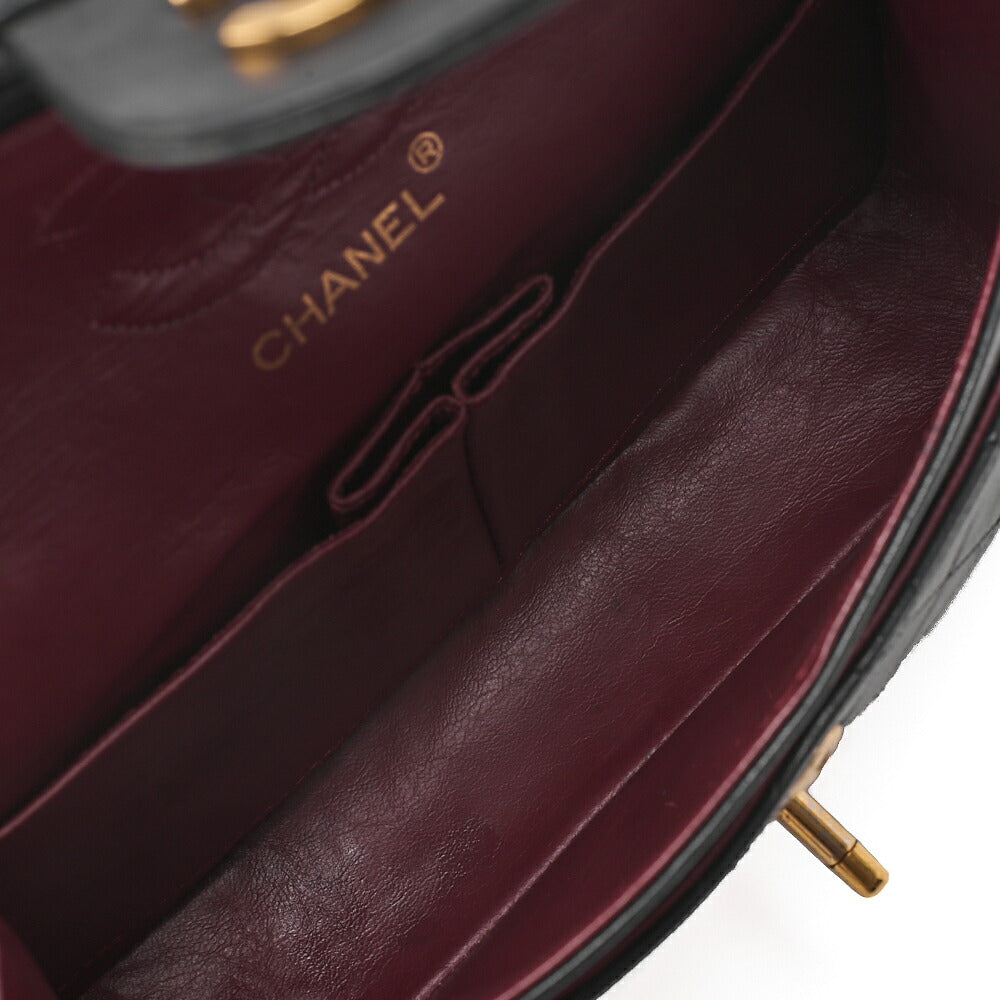 CHANEL Matelasse Double Flap 23cm Chain Shoulder Lambskin Black Gold-Tone Hardware, Pre-Owned