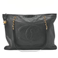 CHANEL Caviar Skin Coco Mark Square Shape Chain Tote Black Gold-Tone Hardware, Pre-Owned