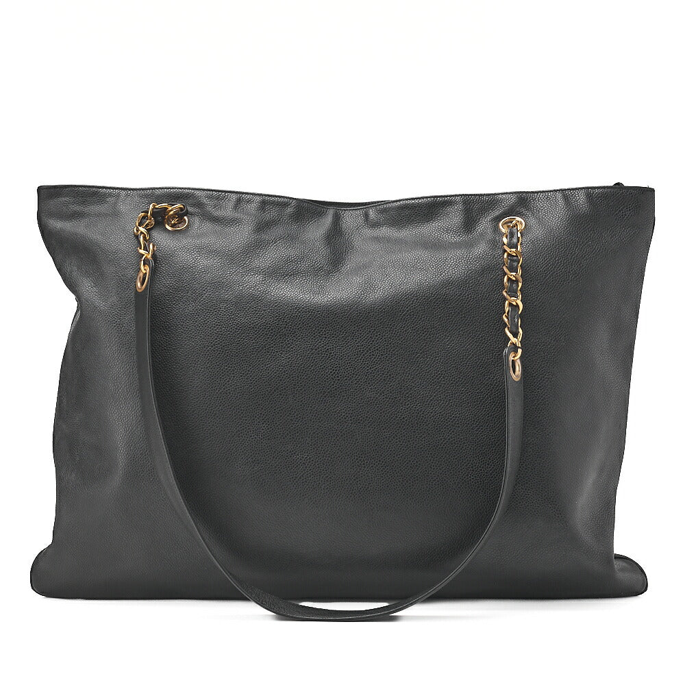 CHANEL Caviar Skin Coco Mark Square Shape Chain Tote Black Gold-Tone Hardware, Pre-Owned