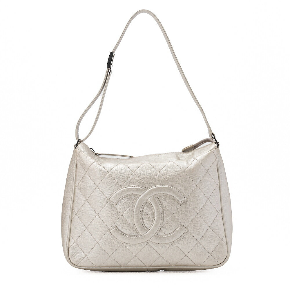 CHANEL Caviar Skin Matelasse Coco Mark One Shoulder Champagne Gold Silver Fittings Brand [Used] [Free Shipping]