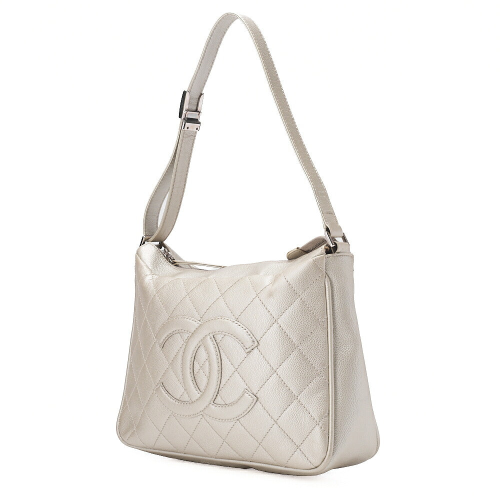 CHANEL Caviar Skin Matelasse Coco Mark One Shoulder Champagne Gold Silver Fittings Brand [Used] [Free Shipping]