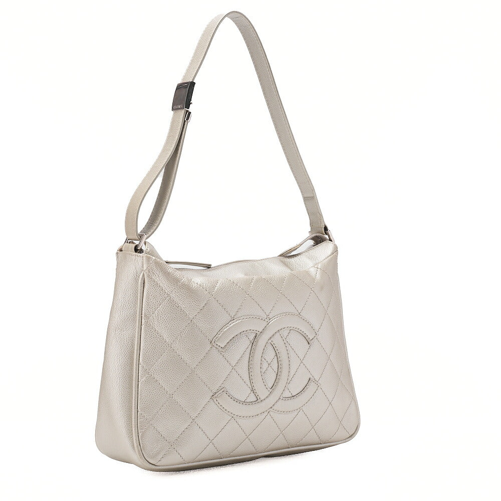 CHANEL Caviar Skin Matelasse Coco Mark One Shoulder Champagne Gold Silver Fittings Brand [Used] [Free Shipping]