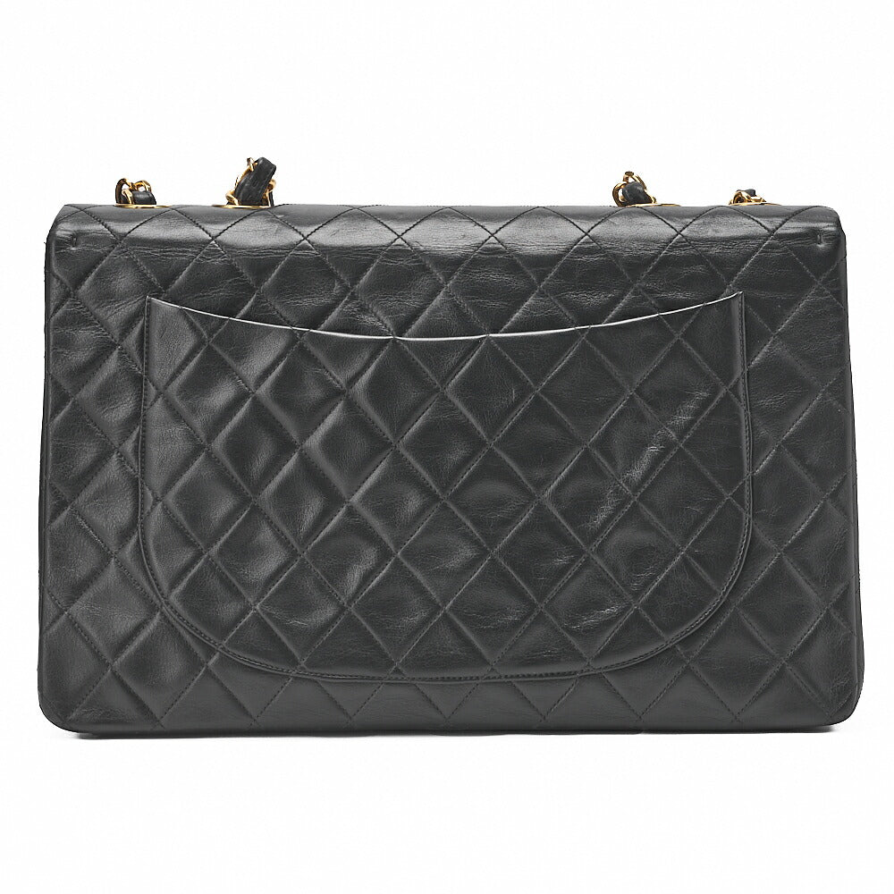 CHANEL Chain Shoulder Bag Deca Matelasse Single Flap 34cm Lambskin Black Gold-Tone Hardware, Pre-Owned