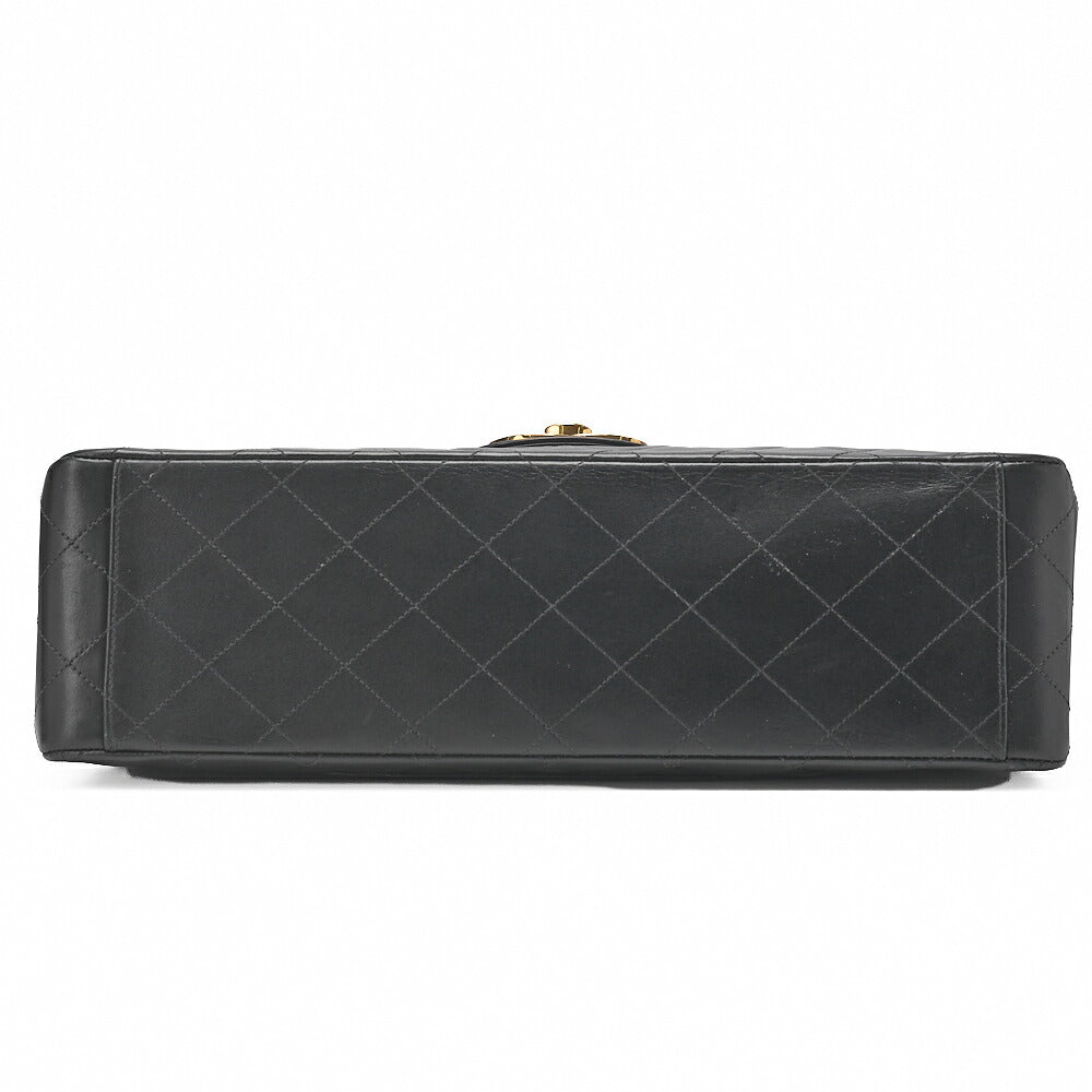 CHANEL Chain Shoulder Bag Deca Matelasse Single Flap 34cm Lambskin Black Gold-Tone Hardware, Pre-Owned