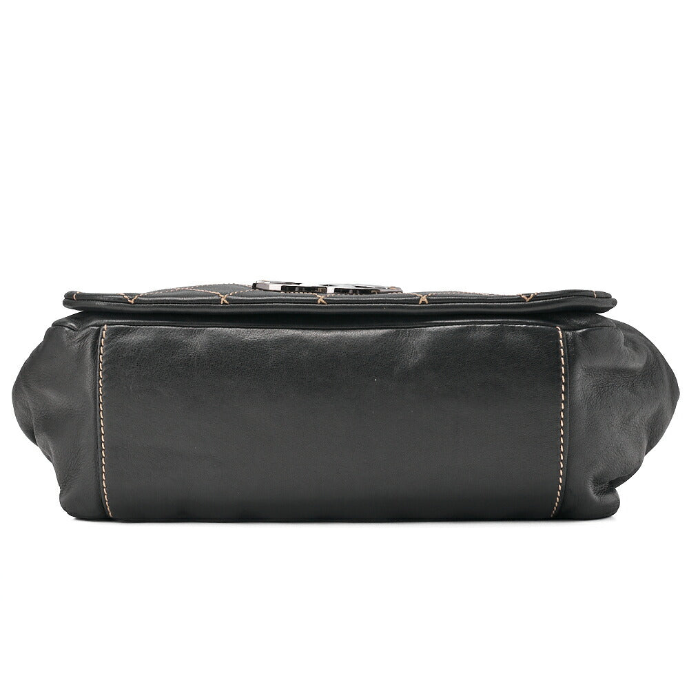 CHANEL Chain Shoulder Bag Wild Stitch Lambskin Big Coco Black Silver-Tone Hardware, Pre-Owned