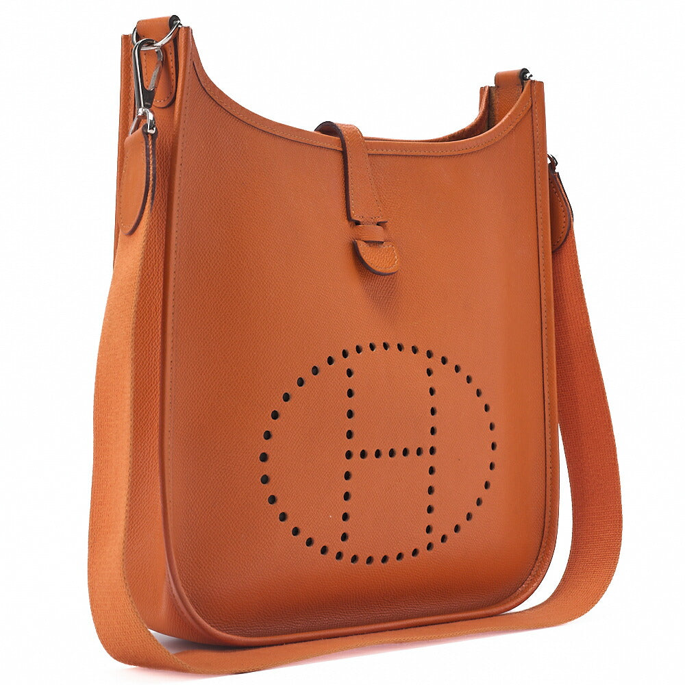HERMES Evelyn PM Shoulder Bag Epson Orange Silver-Tone Hardware, Pre-Owned