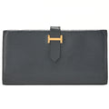 HERMES [Hermes] Bae Classic Bi-fold Long Wallet Kushbel Navy Gold-Tone Hardware, Pre-Owned