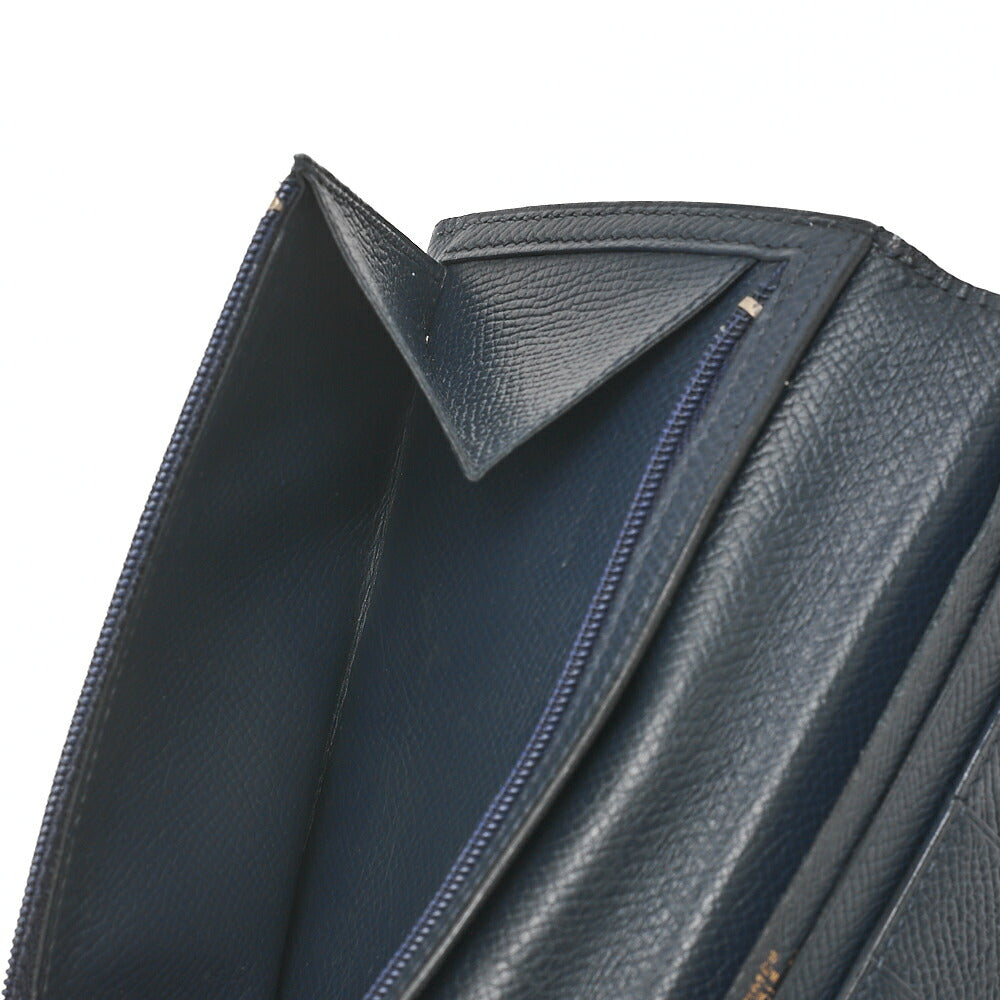 HERMES [Hermes] Bae Classic Bi-fold Long Wallet Kushbel Navy Gold-Tone Hardware, Pre-Owned