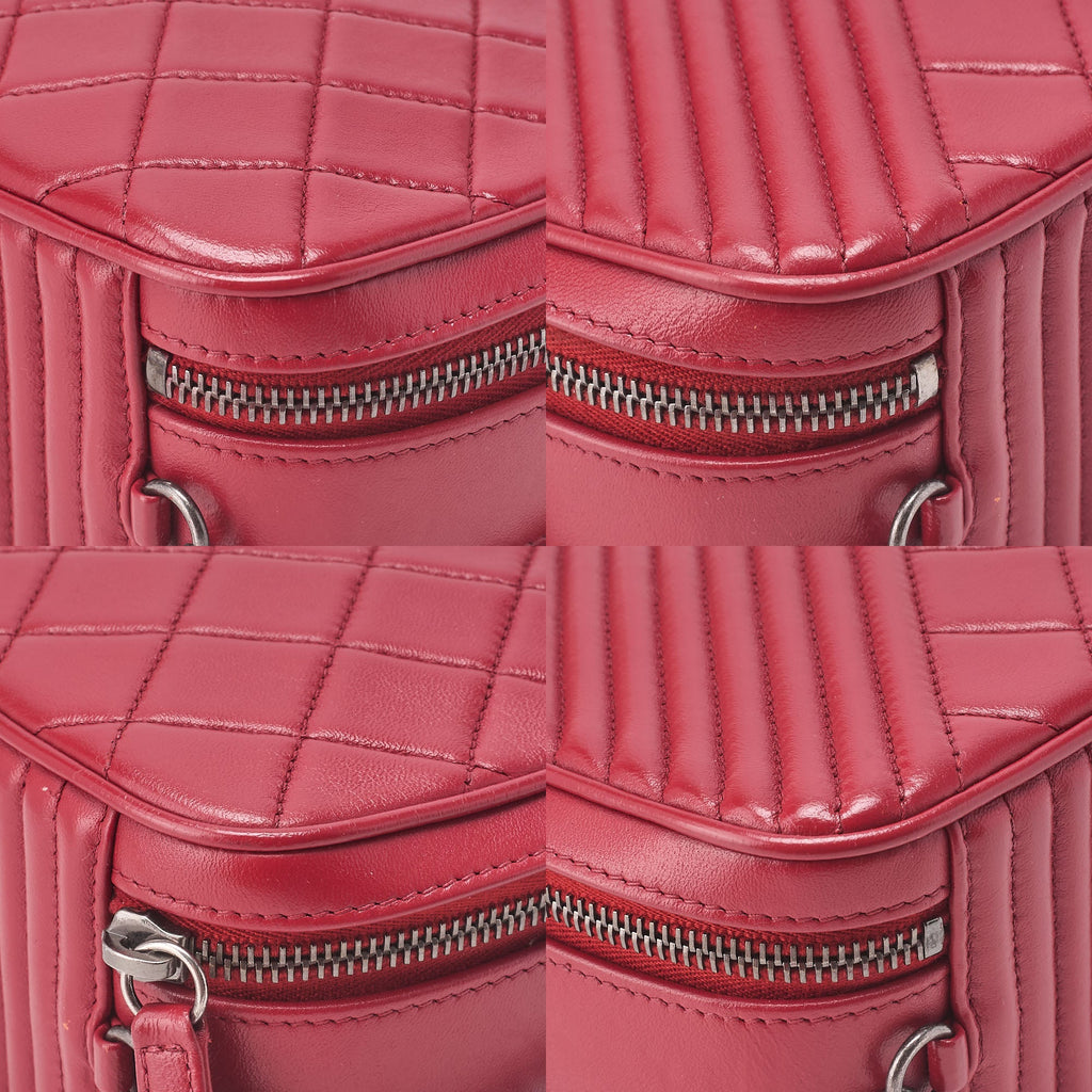 CHANEL Diagonal Stitch Matelasse Coco Charm Chain Shoulder Bag Lambskin Red Silver-Tone Hardware, Pre-Owned