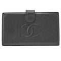 CHANEL Caviar Skin Coco Mark 2-Fold Long Wallet Black Gold-Tone Hardware, Pre-Owned