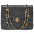 CHANEL Lambskin Matelasse W Flap 25cm Chain Shoulder Black Gold-Tone Hardware, Pre-Owned
