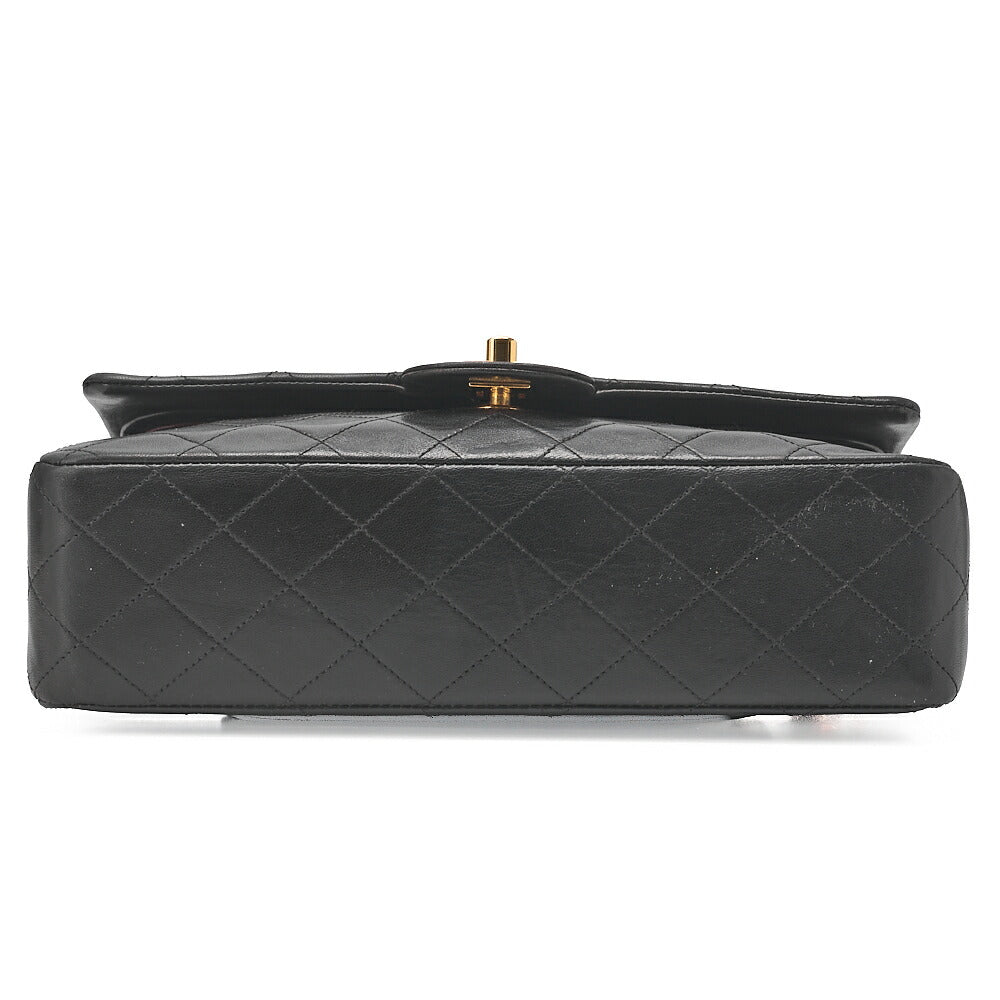 CHANEL Lambskin Matelasse W Flap 25cm Chain Shoulder Black Gold-Tone Hardware, Pre-Owned