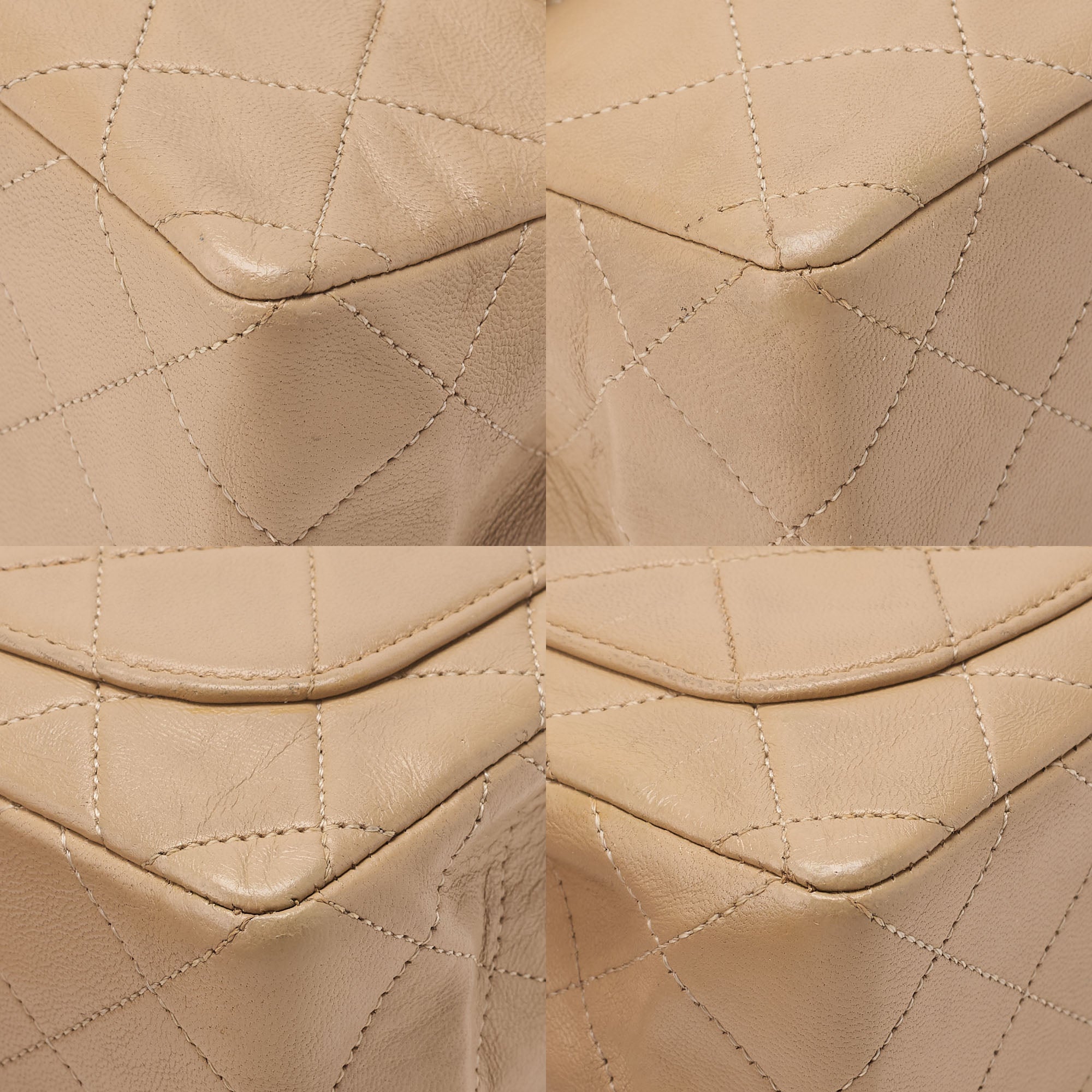 CHANEL Chain Shoulder Bag Mini Matelasse 17cm Turnlock Lambskin Beige Gold-Tone Hardware, Pre-Owned