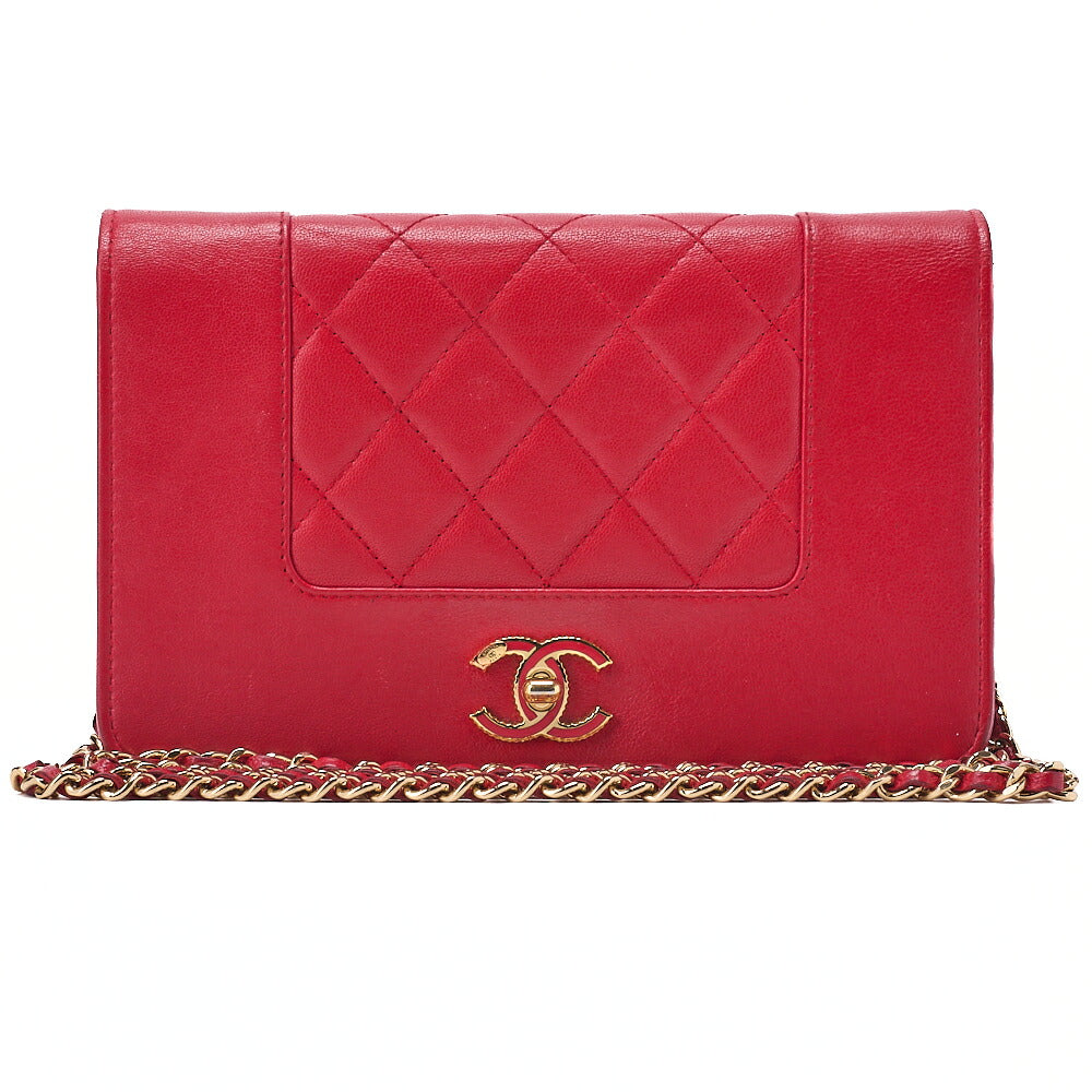 CHANEL Mademoiselle Chain Wallet Lambskin Red Silver-Tone Hardware, Pre-Owned